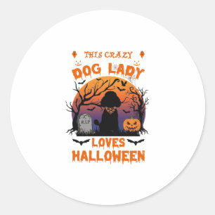 Crazy Dog Lady Loves Halloween Poodle Pumpkin Graf Ronde Sticker