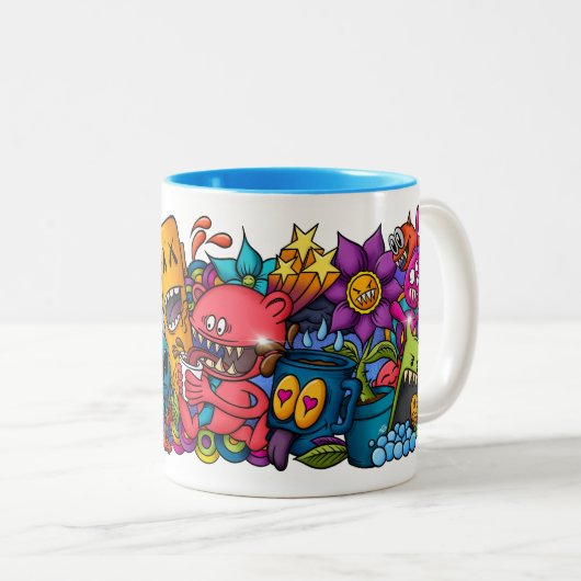 Crazy Doodle Cartoons Koffie Mok (Voorkant rechts)