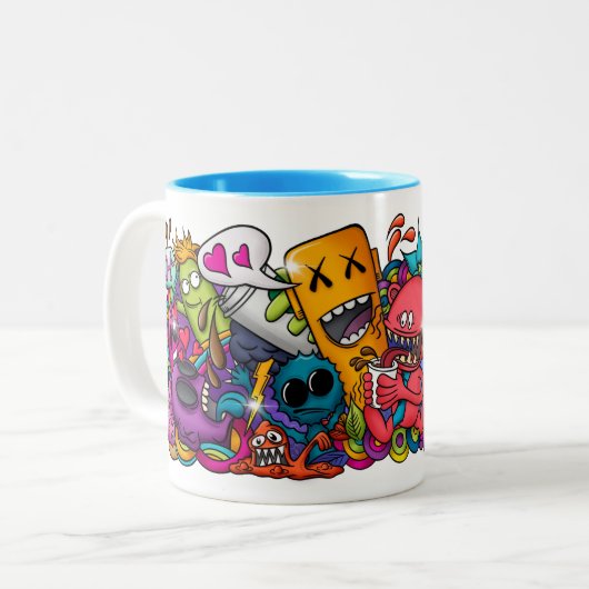Crazy Doodle Cartoons Koffie Mok (Voorkant links)