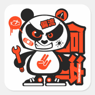 Crazy Drift Patrol - Agressive Panda (rood) Vierkante Sticker