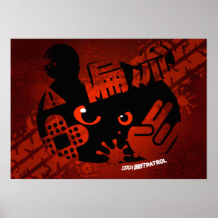 Crazy Drift Patrol - Agressive Panda Silhouette Poster