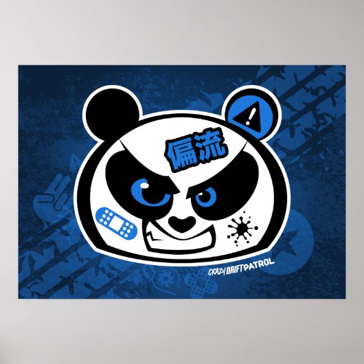 Crazy Drift Patrol - Drift Panda Head (blauw) Poster (Voorkant)