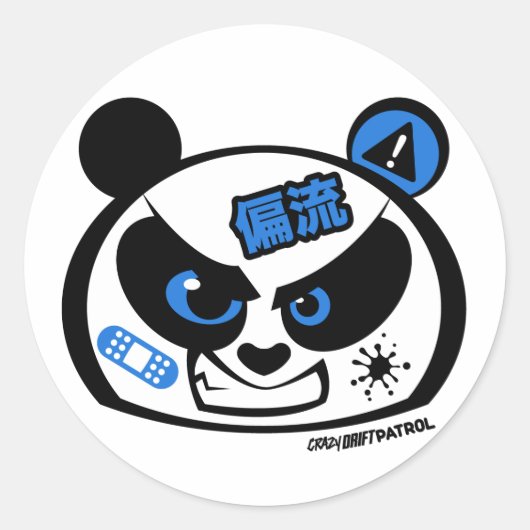 Crazy Drift Patrol - Drift Panda Head (blauw) Ronde Sticker (Voorkant)