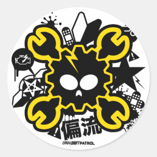 Crazy Drift Patrol - Drift Skull (geel) Ronde Sticker