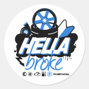 Crazy Drift Patrol - Hella Broke (blauw) Ronde Sticker