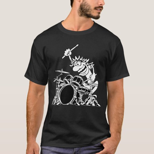 Crazy Drummer Cartoon Illustratie T-shirt (Voorkant)