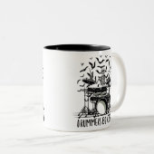 Crazy Drummer Skeleton Design Tweekleurige Koffiemok (Voorkant rechts)