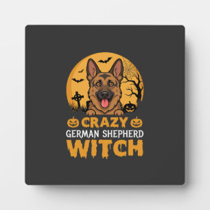 Crazy Duitse Herder Heks Ontwerp voor Halloween Fotoplaat
