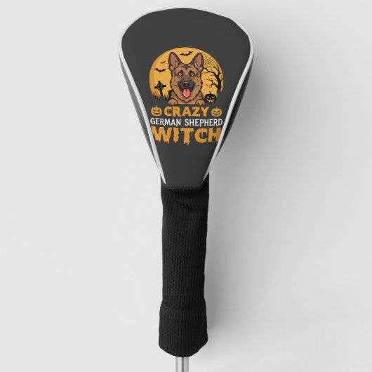 Crazy Duitse Herders Heks Ontwerp voor Halloween Golfheadcover (Voorkant)