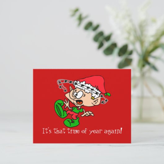 Crazy Elf met  tekstgebied Feestdagenkaart (Staand voorkant)