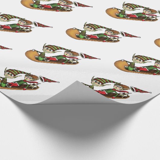 Crazy Elf Sled Ride Cadeaupapier (Hoek)