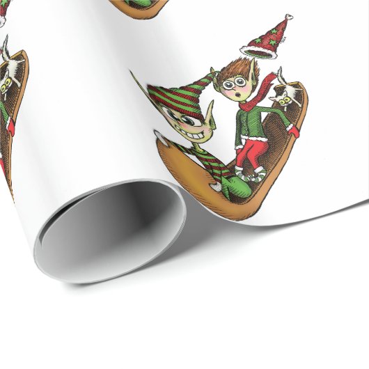 Crazy Elf Sled Ride Cadeaupapier (Rol Hoek)