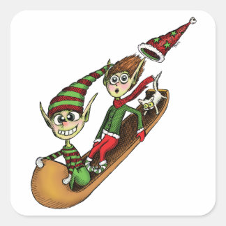 Crazy Elf Sled Ride Vierkante Sticker