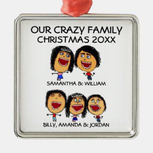 Crazy Family of Five Cartoon Ornament