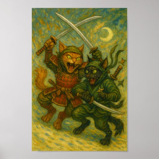 Crazy fighting ninja cats poster (Voorkant)