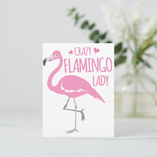 Crazy Flamingo lady Briefkaart (Staand voorkant)