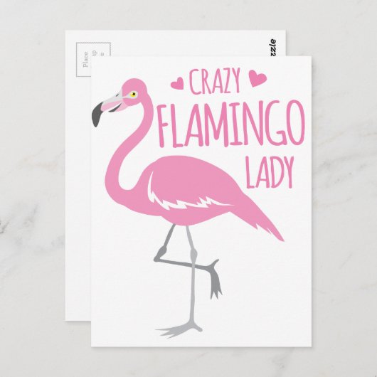 Crazy Flamingo lady Briefkaart (Voorkant / Achterkant)