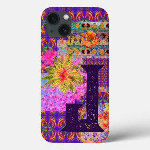 Crazy Floral Patchwork Colorful Paars Monogram Case-Mate iPhone Case