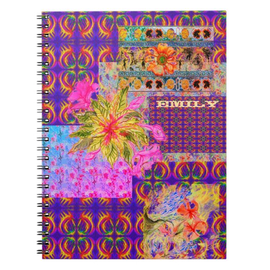 Crazy Floral Patchwork Colorful Paars Notitieboek (Voorkant)