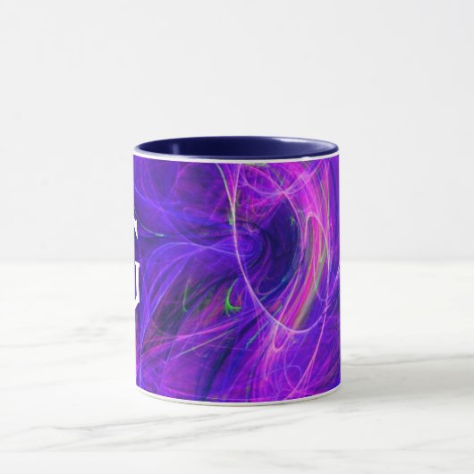 CRAZY FOTON Abstract Paars Blauw Fractal Monogram Mok (Midden)