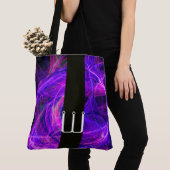 CRAZY FOTON BLACK STRIPE MONOGRAM Blue Fractals Tote Bag (Dichtbij)