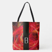 CRAZY FOTON BLACK STRIPE MONOGRAM Red Fractals Tote Bag (Voorkant)