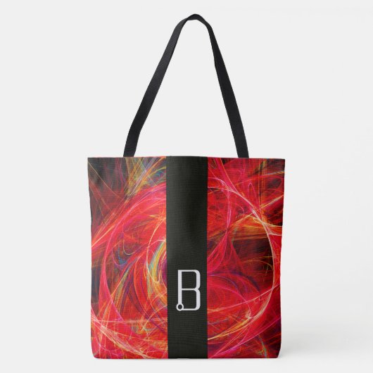 CRAZY FOTON BLACK STRIPE MONOGRAM Red Fractals Tote Bag (Voorkant)