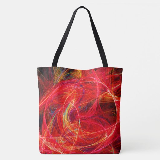 CRAZY FOTON BLACK STRIPE MONOGRAM Red Fractals Tote Bag (Achterkant)