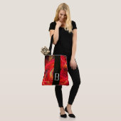 CRAZY FOTON BLACK STRIPE MONOGRAM Red Fractals Tote Bag (Op model)
