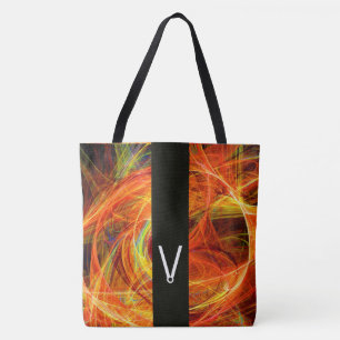 CRAZY FOTON BLACK STRIPE MONOGRAM Yellow Fractals Tote Bag