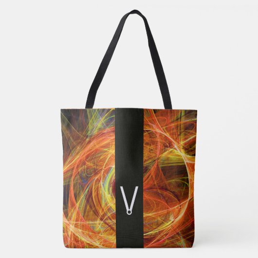 CRAZY FOTON BLACK STRIPE MONOGRAM Yellow Fractals Tote Bag (Voorkant)