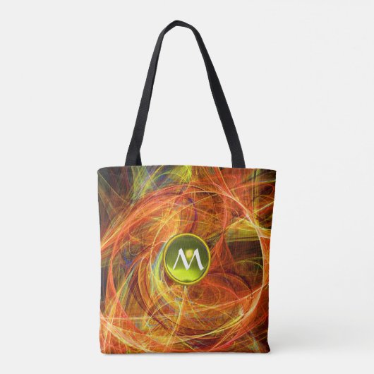 CRAZY FOTON GEM MONOGRAM Geel Oranje Fractals Tote Bag (Achterkant)