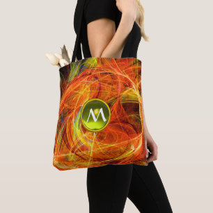 CRAZY FOTON GEM MONOGRAM Geel Oranje Fractals Tote Bag