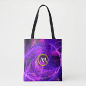 CRAZY FOTON GEM MONOGRAM Paarse Blue Fractals Tote Bag (Voorkant)