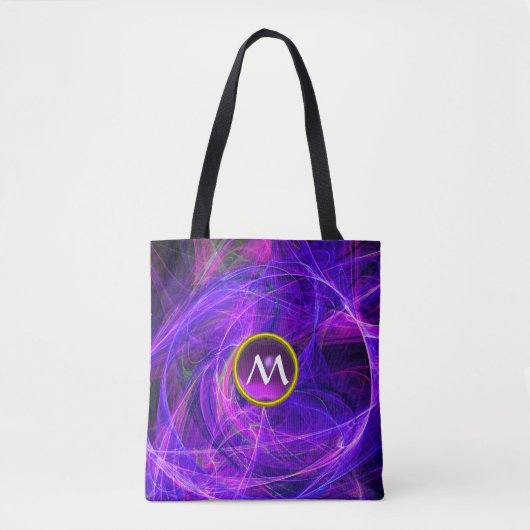 CRAZY FOTON GEM MONOGRAM Paarse Blue Fractals Tote Bag (Voorkant)