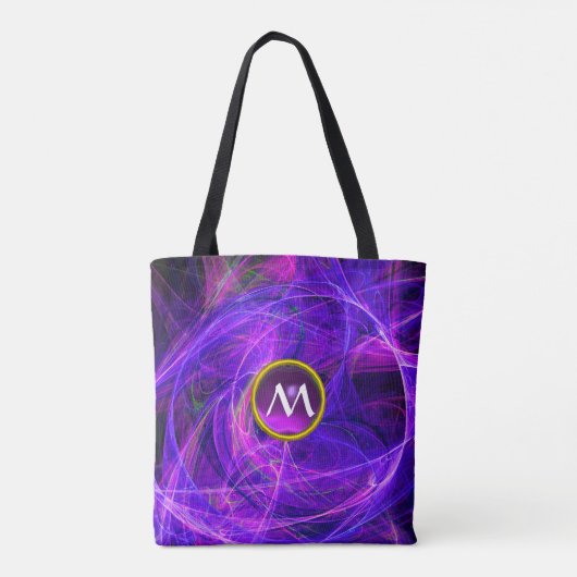 CRAZY FOTON GEM MONOGRAM Paarse Blue Fractals Tote Bag (Achterkant)