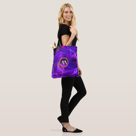 CRAZY FOTON GEM MONOGRAM Paarse Blue Fractals Tote Bag (Op model)