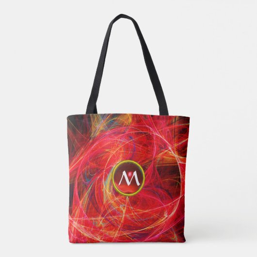 CRAZY FOTON GEM MONOGRAM Red Oranje Fractals Tote Bag (Achterkant)