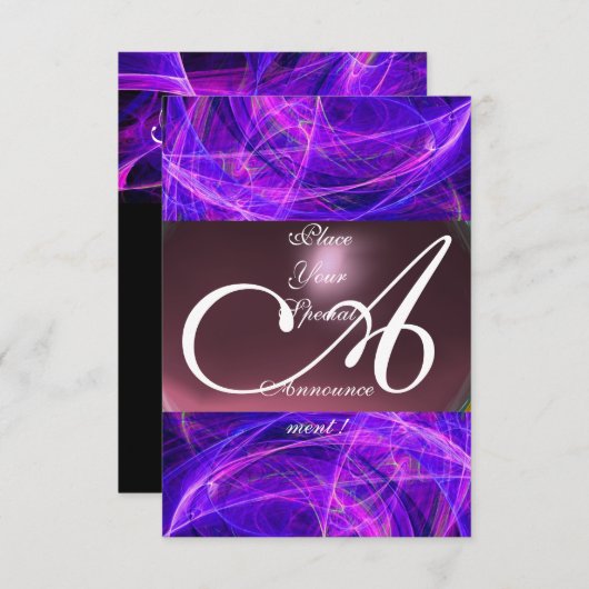 CRAZY FOTON MONOGRAM paarse zwarte rsvp Kaart (Voorkant / Achterkant)