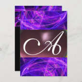 CRAZY FOTON MONOGRAM paarse zwarte rsvp Kaart (Voorkant / Achterkant)