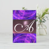 CRAZY FOTON MONOGRAM paarse zwarte rsvp Kaart (Staand voorkant)