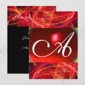 CRAZY FOTON MONOGRAM rode, roze Rsvp Kaart (Voorkant / Achterkant)