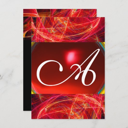 CRAZY FOTON MONOGRAM rode, roze Rsvp Kaart (Voorkant / Achterkant)