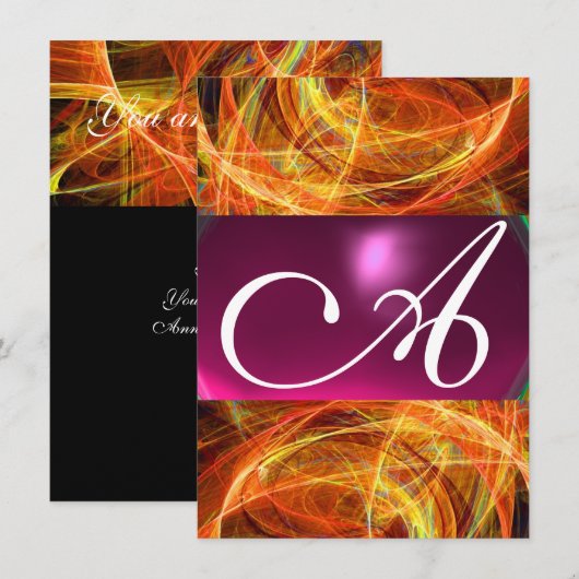 CRAZY FOTON MONOGRAM zwarte roze rsvp Kaart (Voorkant / Achterkant)