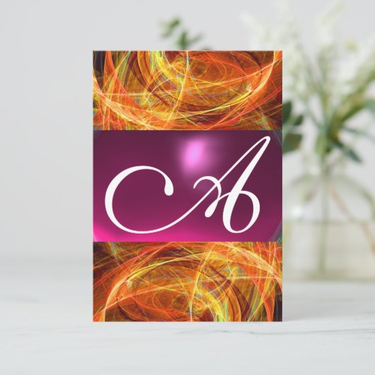 CRAZY FOTON MONOGRAM zwarte roze rsvp Kaart (Staand voorkant)