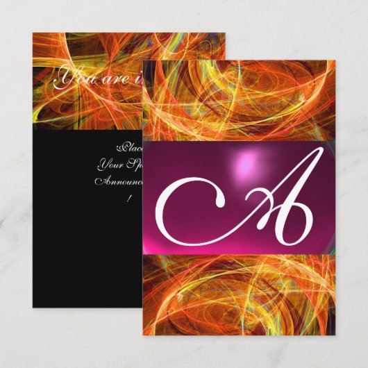 CRAZY FOTON MONOGRAM zwarte roze rsvp Kaart (Voorkant / Achterkant)