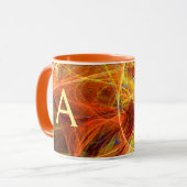 CRAZY FOTON Oranje Yellow Fractal Swirls Monogram Mok (Voorkant links)