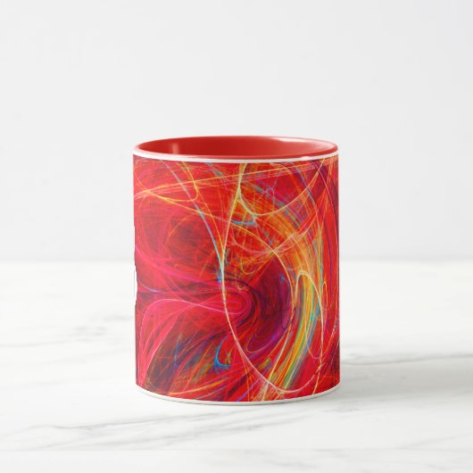 CRAZY FOTON Red Yellow Fractal Swirls Monogram Mok (Midden)