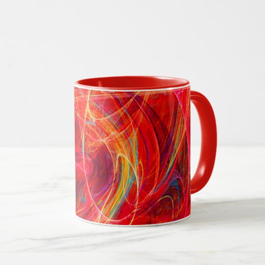 CRAZY FOTON Red Yellow Fractal Swirls Monogram Mok (Voorkant rechts)