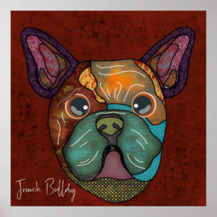 Crazy French Bulldog dog face face-hand geschilder Poster